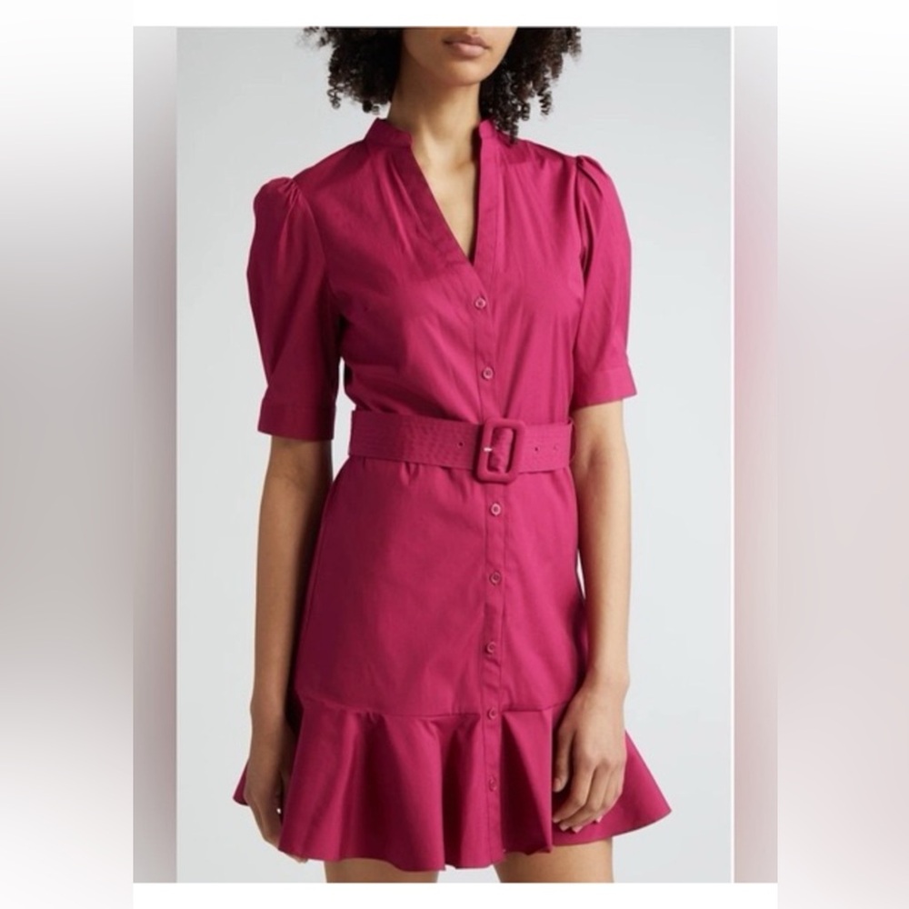 Veronica Beard- Molly Wildberry Belted
Short Sleeve Ruffle Hem